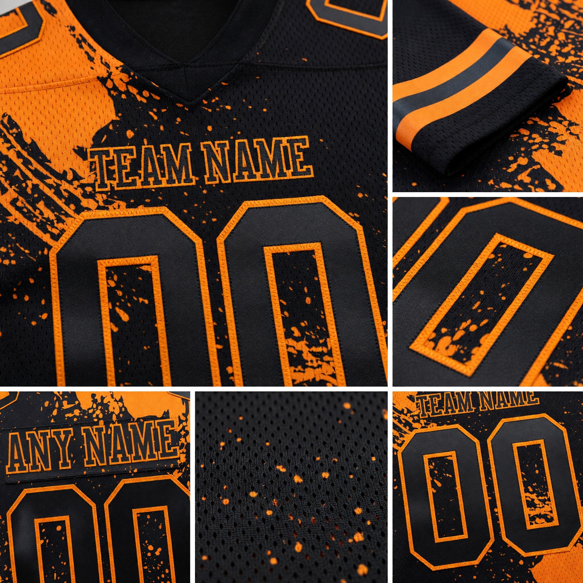 Custom Black Bay Orange 3D Pattern Abstract Brush Stroke Authentic Football Jersey detail