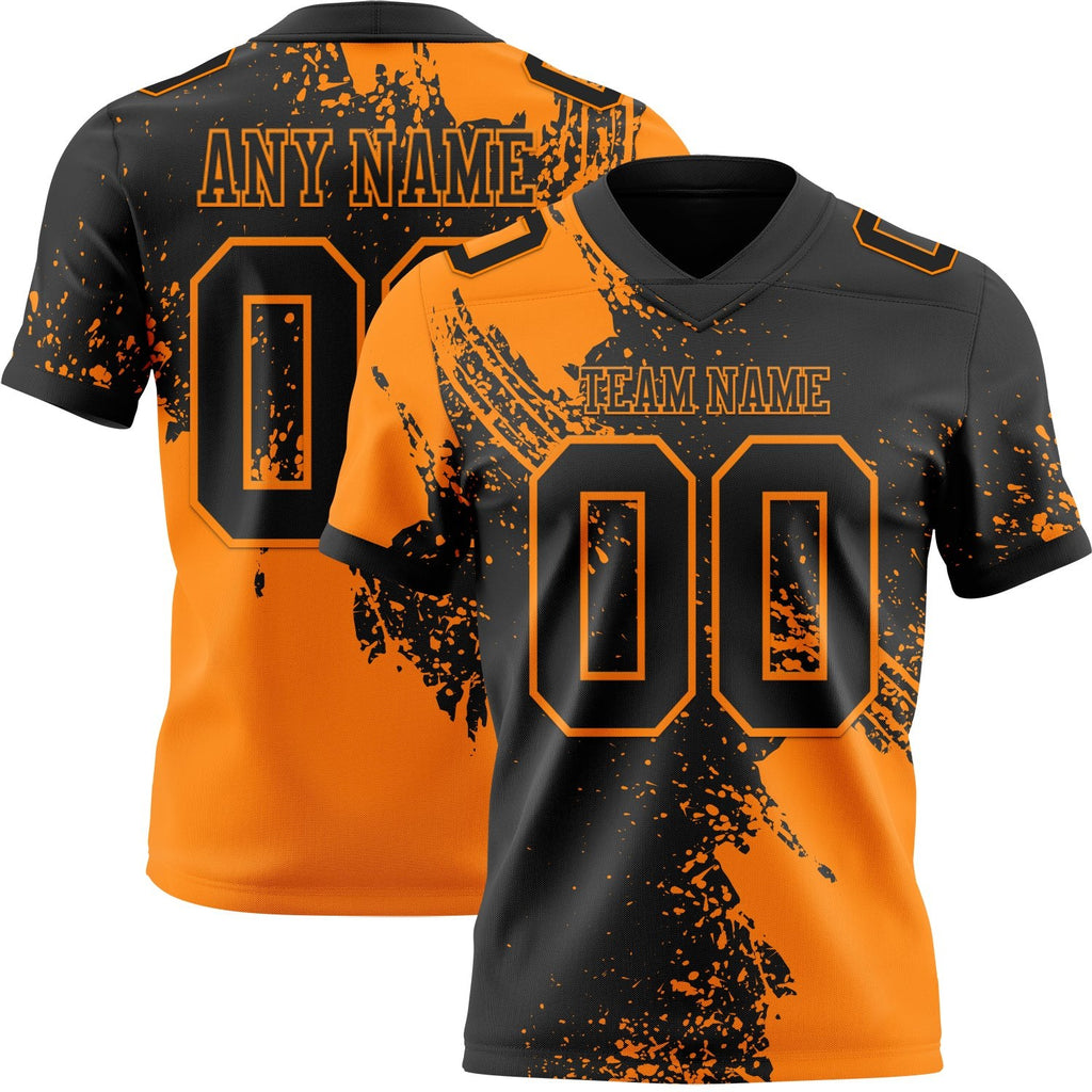 Custom Black Bay Orange 3D Pattern Abstract Brush Stroke Authentic Football Jersey photo 1