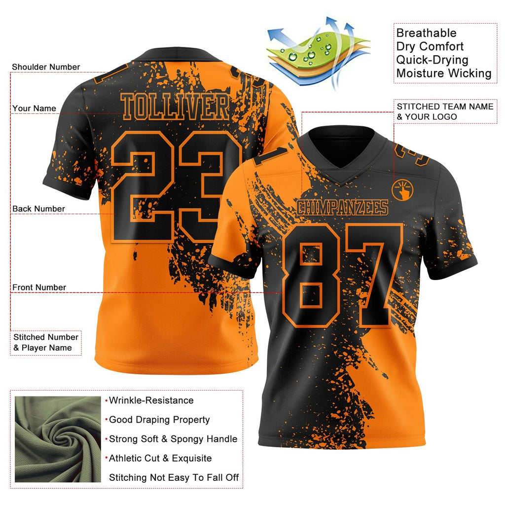 Custom Black Bay Orange 3D Pattern Abstract Brush Stroke Authentic Football Jersey photo 2