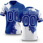 Custom Royal White 3D Pattern Abstract Brush Stroke Authentic Football Jersey