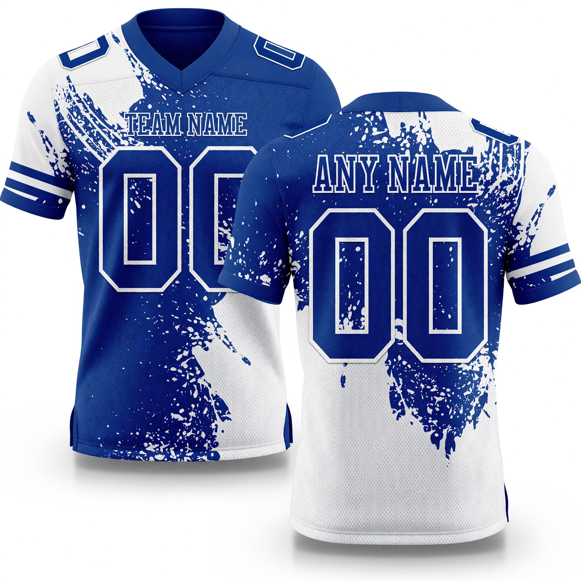 Custom Royal White 3D Pattern Abstract Brush Stroke Authentic Football Jersey