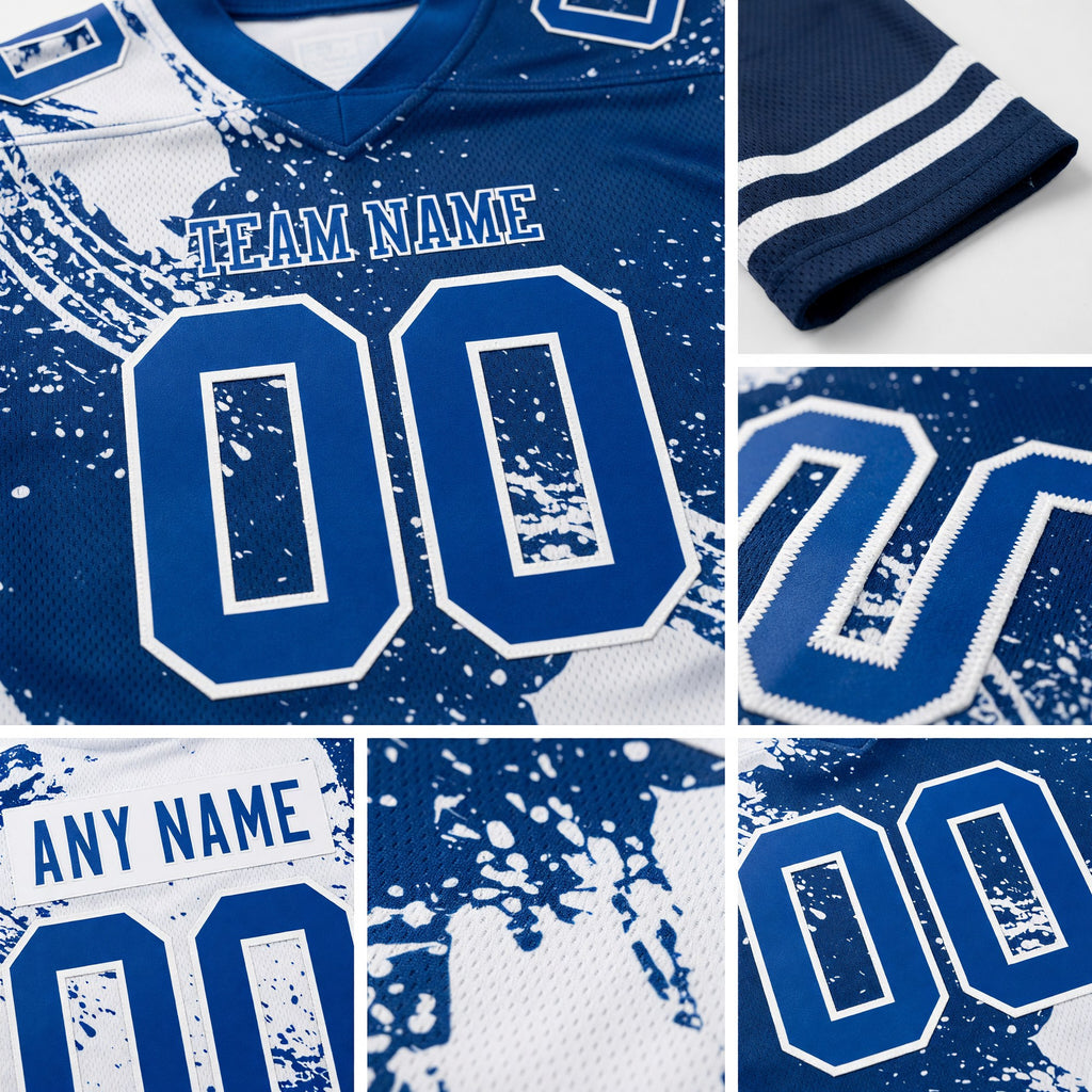 Custom Royal White 3D Pattern Abstract Brush Stroke Authentic Football Jersey detail