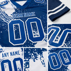 Custom Royal White 3D Pattern Abstract Brush Stroke Authentic Football Jersey detail