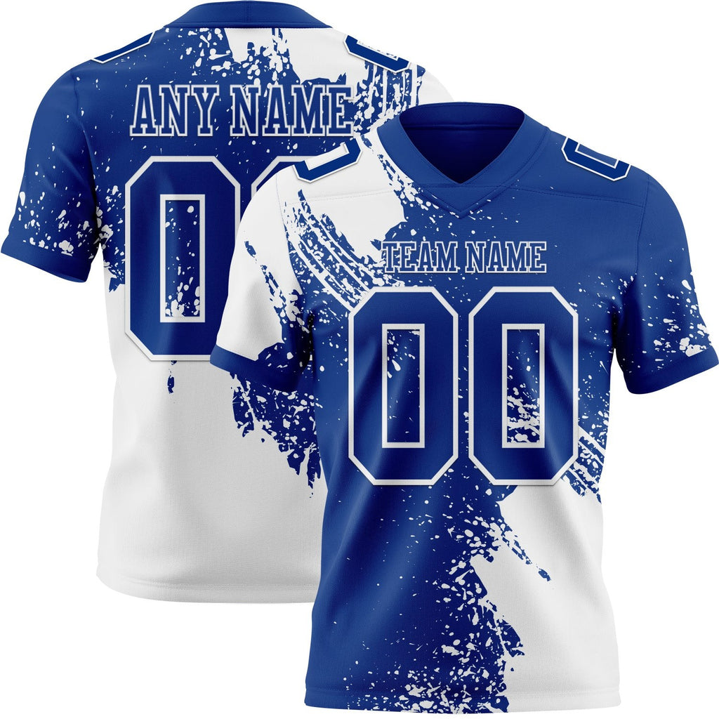 Custom Royal White 3D Pattern Abstract Brush Stroke Authentic Football Jersey photo 1