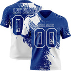 Custom Royal White 3D Pattern Abstract Brush Stroke Authentic Football Jersey photo 1