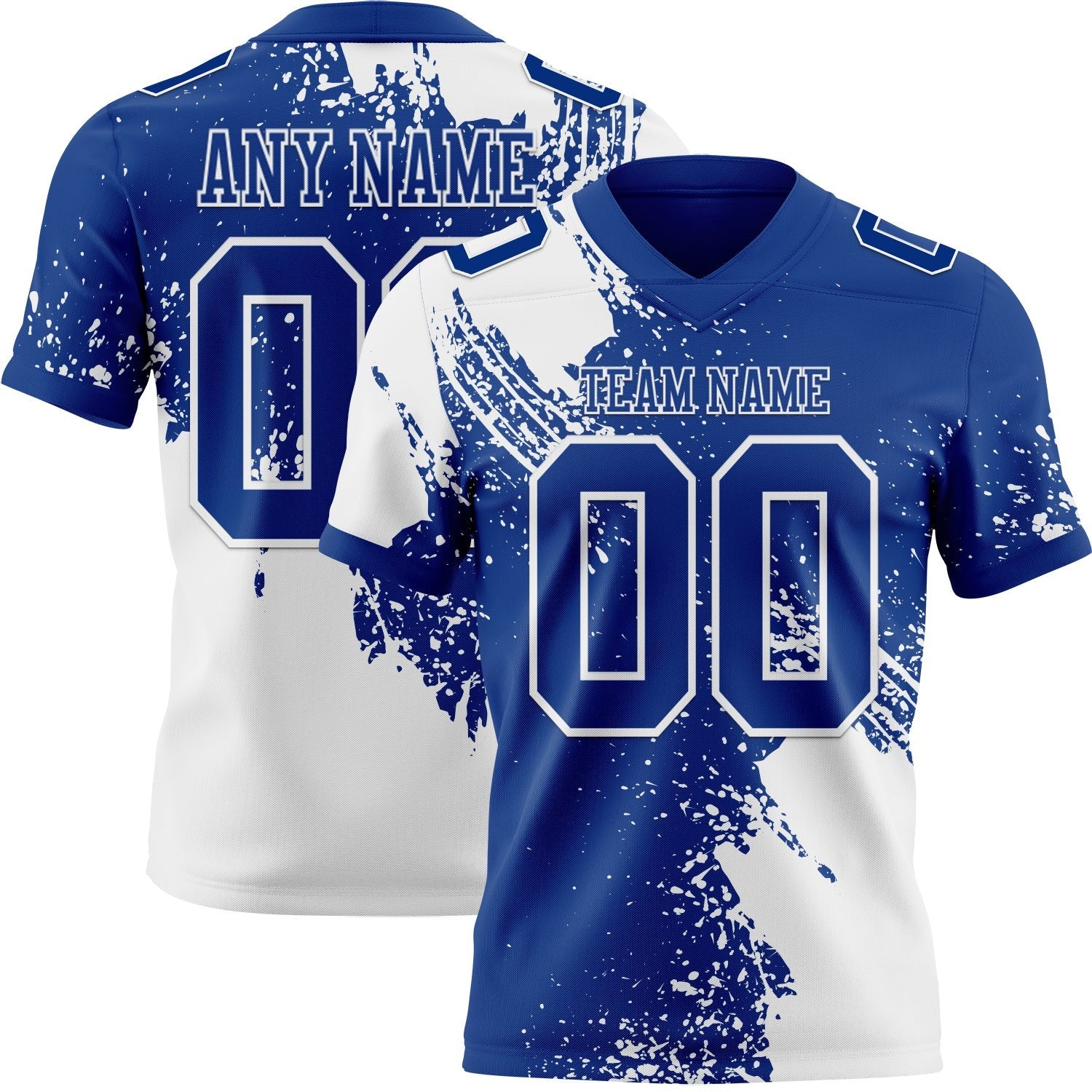 Custom Royal White 3D Pattern Abstract Brush Stroke Authentic Football Jersey photo 1
