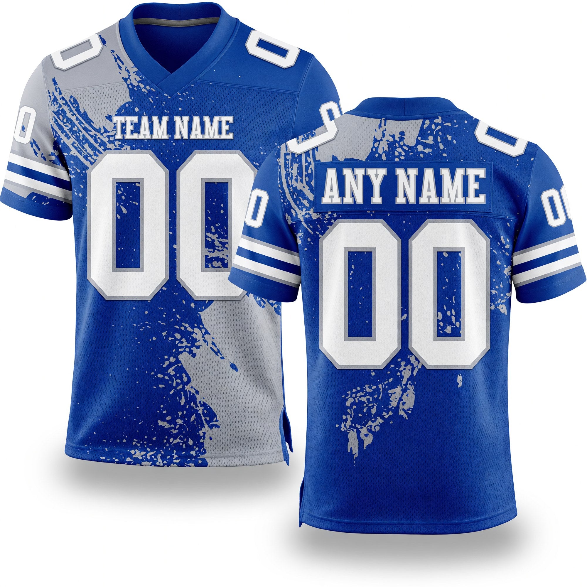 Custom Royal White-Gray 3D Pattern Abstract Brush Stroke Authentic Football Jersey