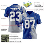 Custom Royal White-Gray 3D Pattern Abstract Brush Stroke Authentic Football Jersey photo 2