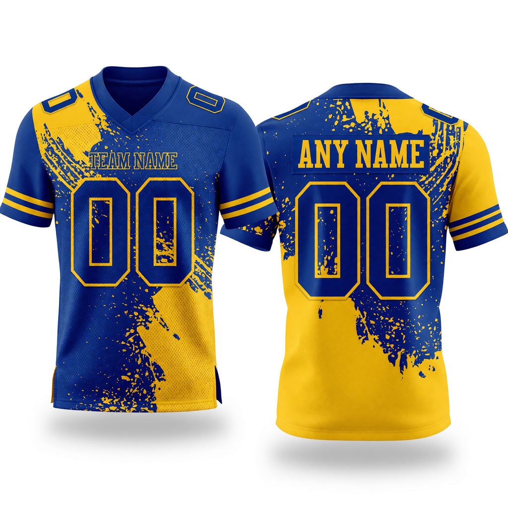 Custom Royal Yellow 3D Pattern Abstract Brush Stroke Authentic Football Jersey