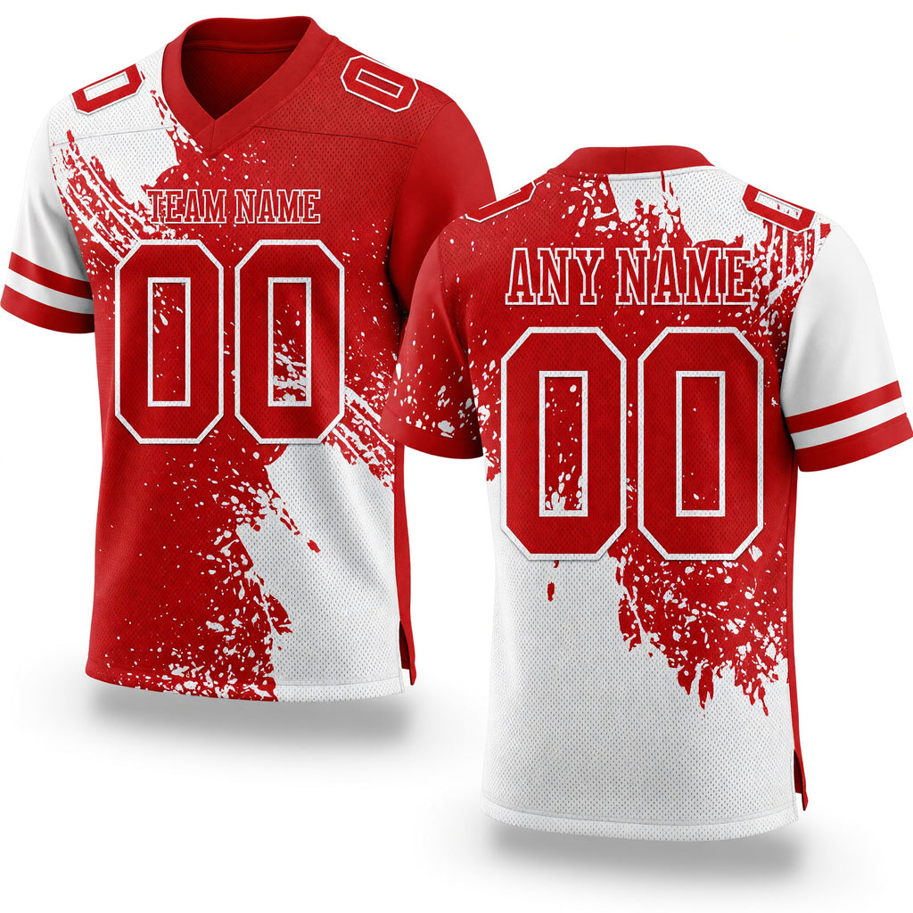 Custom Red White 3D Pattern Abstract Brush Stroke Authentic Football Jersey