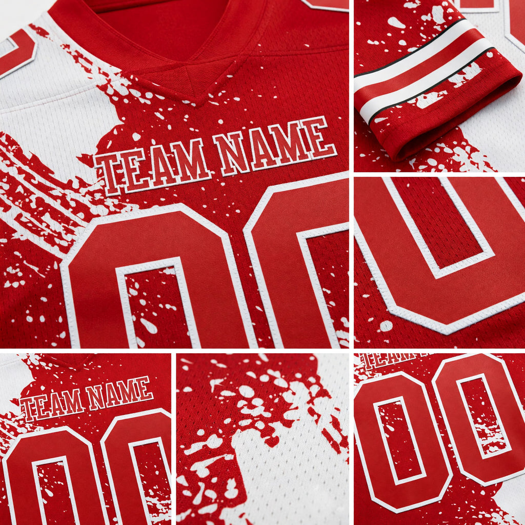 Custom Red White 3D Pattern Abstract Brush Stroke Authentic Football Jersey detail
