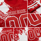 Custom Red White 3D Pattern Abstract Brush Stroke Authentic Football Jersey detail