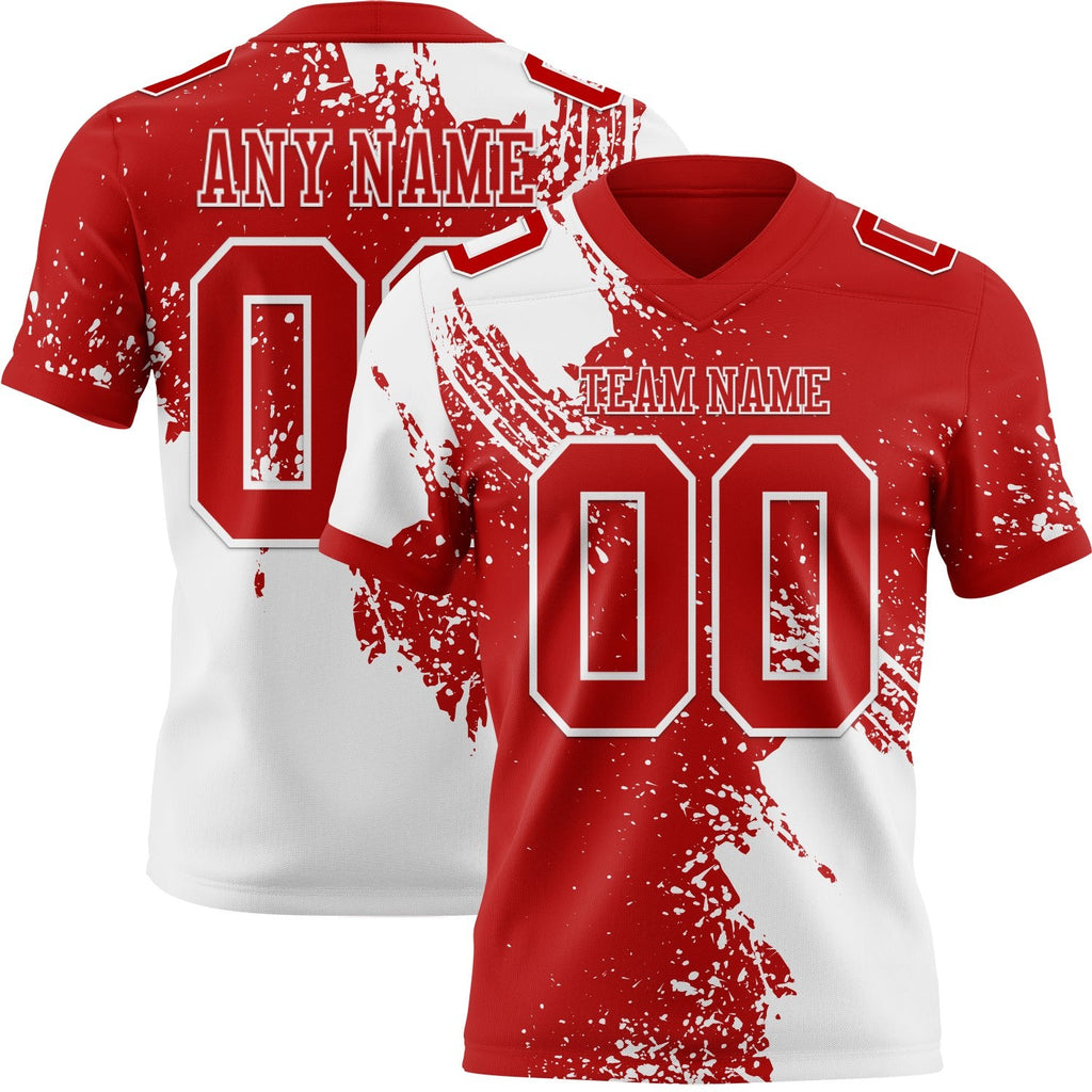 Custom Red White 3D Pattern Abstract Brush Stroke Authentic Football Jersey photo 1