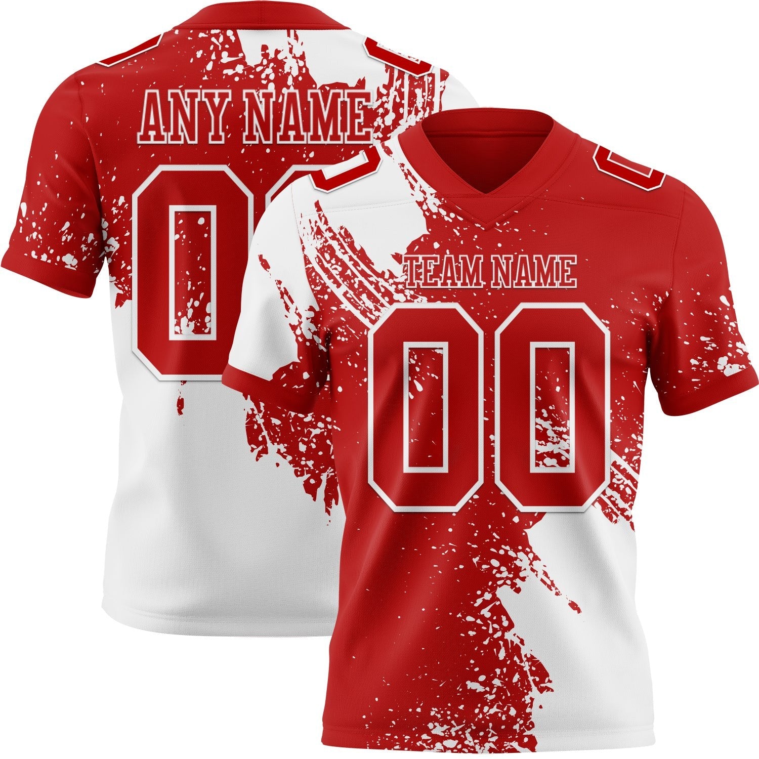 Custom Red White 3D Pattern Abstract Brush Stroke Authentic Football Jersey photo 1