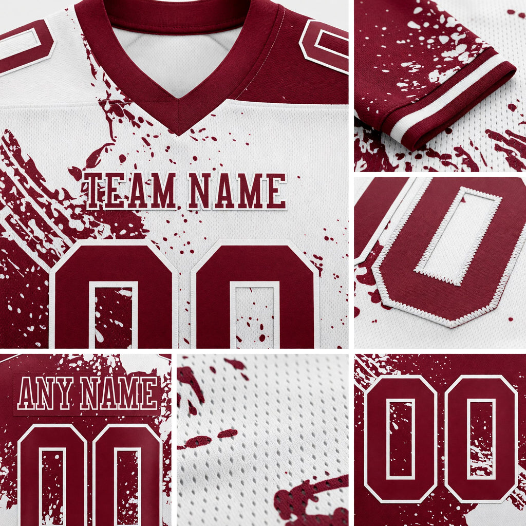 Custom Crimson White 3D Pattern Abstract Brush Stroke Authentic Football Jersey detail