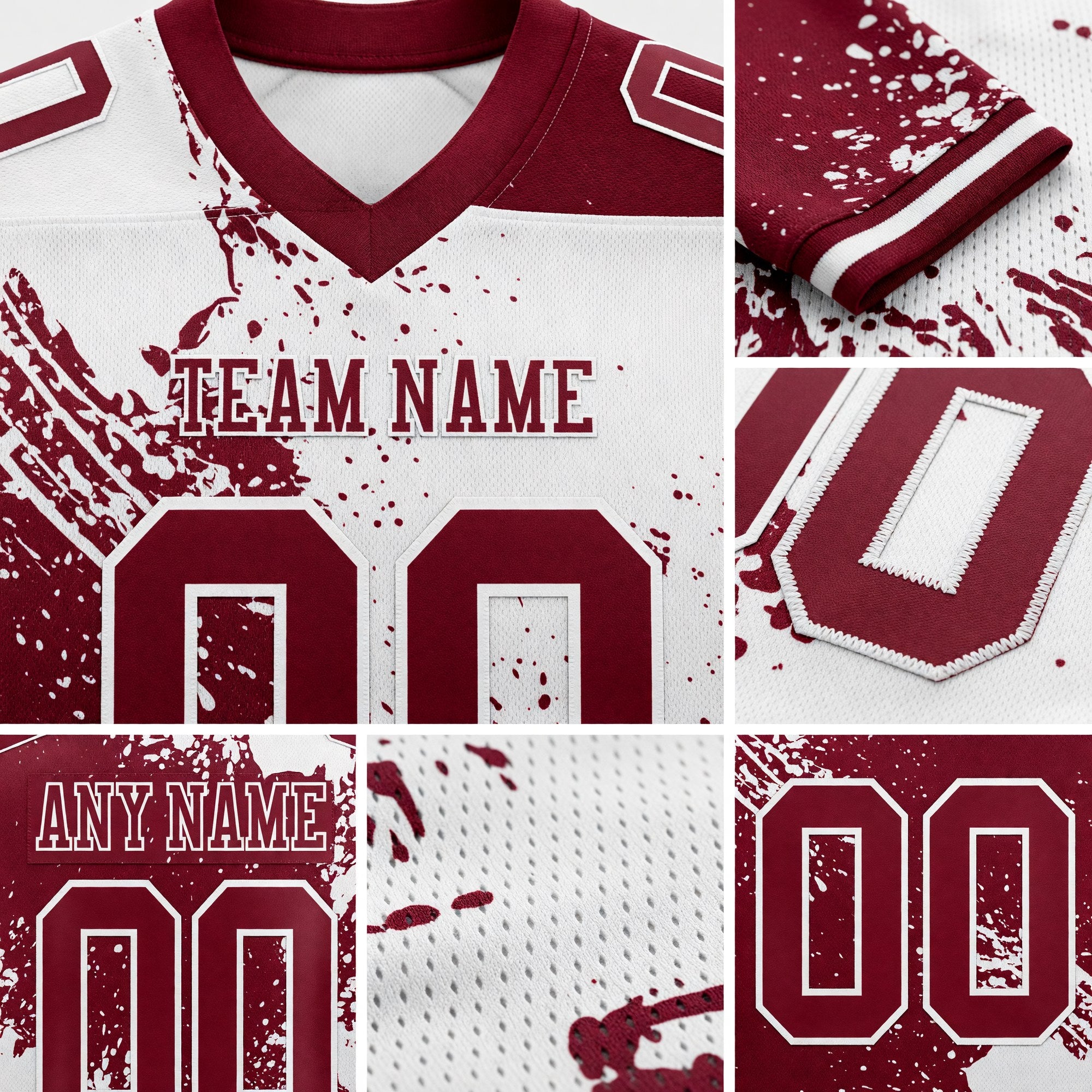 Custom Crimson White 3D Pattern Abstract Brush Stroke Authentic Football Jersey detail