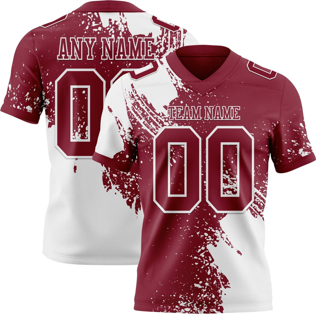 Custom Crimson White 3D Pattern Abstract Brush Stroke Authentic Football Jersey photo 1