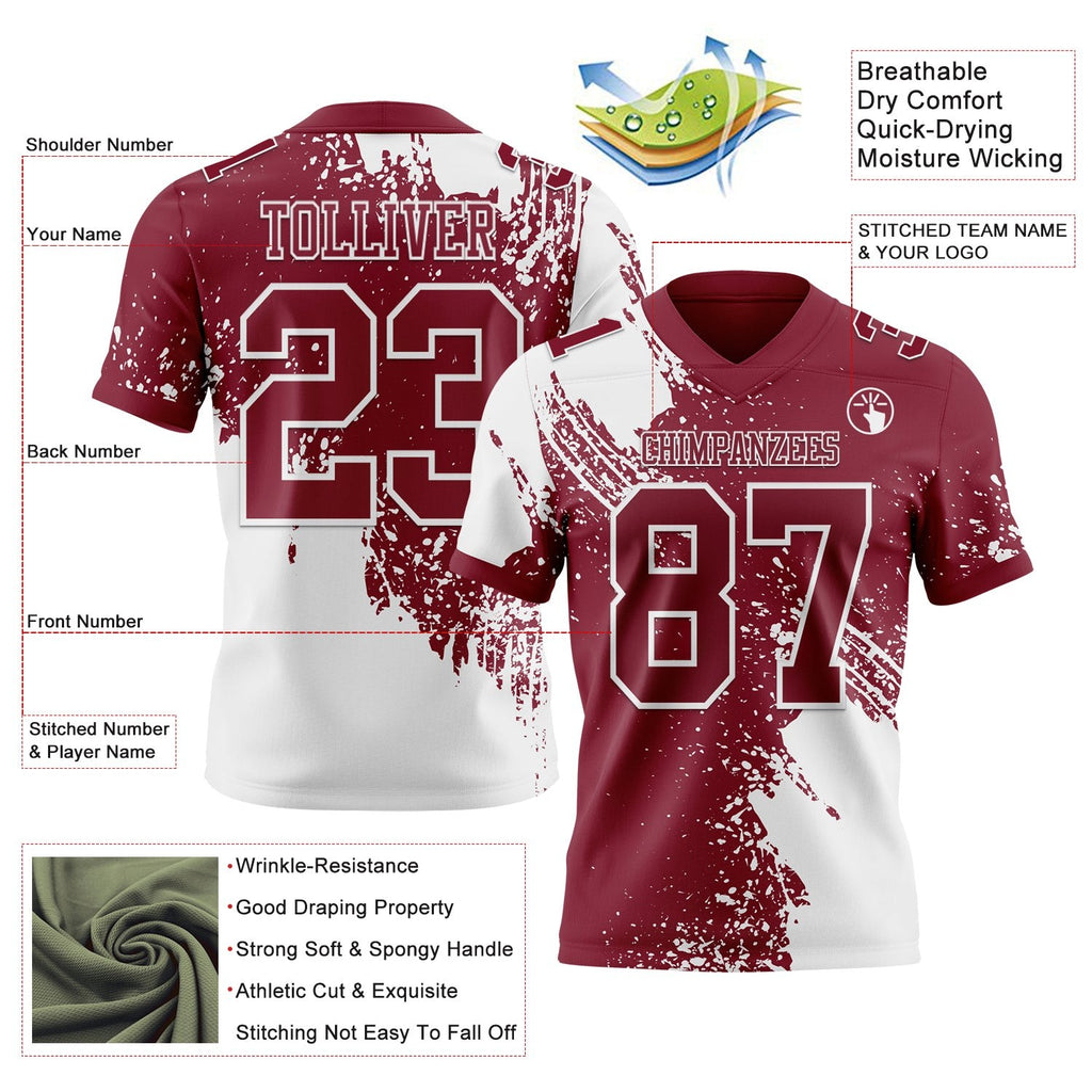 Custom Crimson White 3D Pattern Abstract Brush Stroke Authentic Football Jersey photo 2