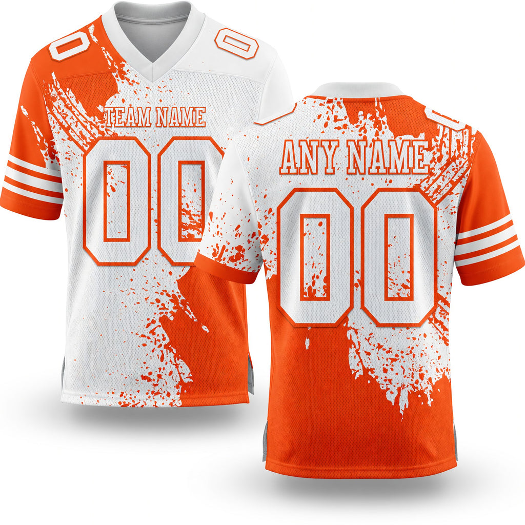 Custom White Orange 3D Pattern Abstract Brush Stroke Authentic Football Jersey