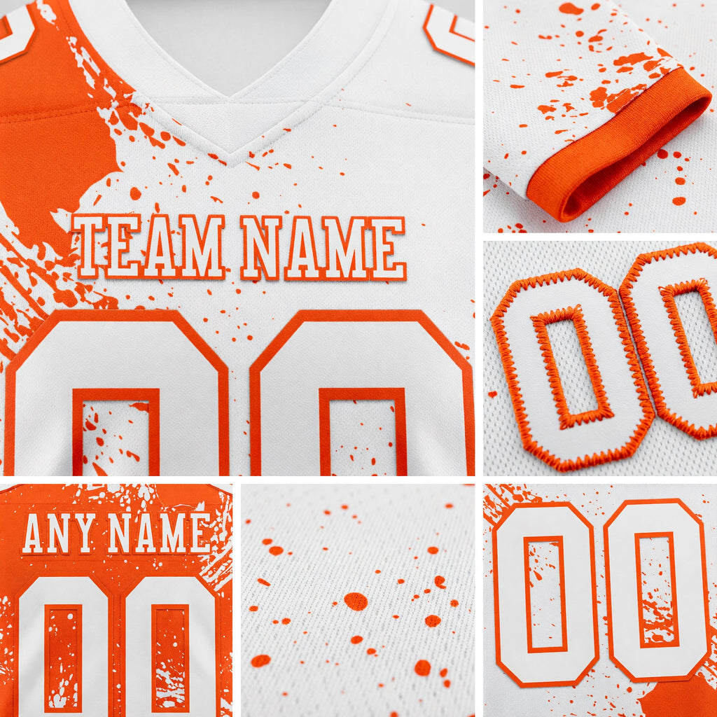 Custom White Orange 3D Pattern Abstract Brush Stroke Authentic Football Jersey detail