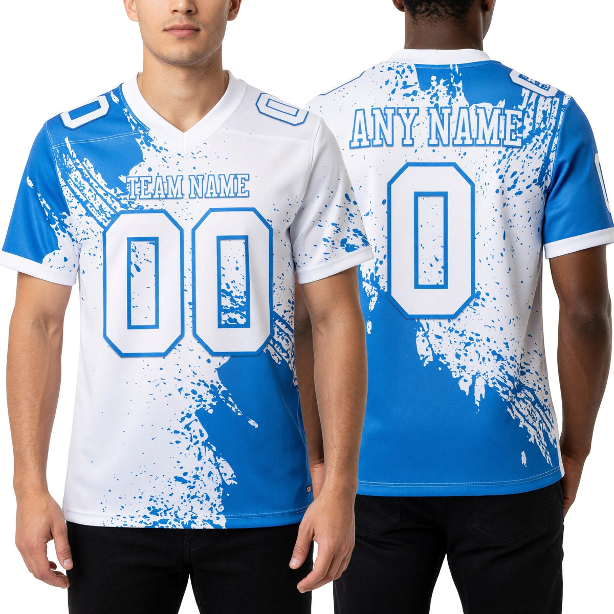 Custom White Powder Blue 3D Pattern Abstract Brush Stroke Authentic Football Jersey worn front and back