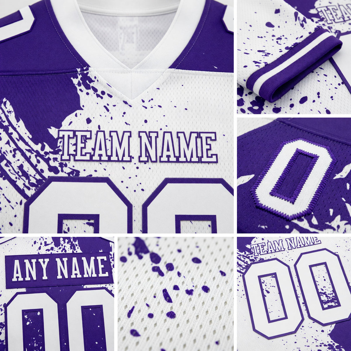 Custom White Purple 3D Pattern Abstract Brush Stroke Authentic Football Jersey detail