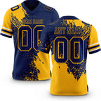 Custom Navy Gold 3D Pattern Abstract Brush Stroke Authentic Football Jersey