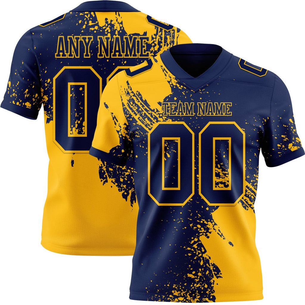 Custom Navy Gold 3D Pattern Abstract Brush Stroke Authentic Football Jersey photo 1