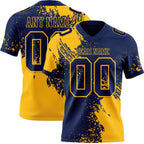 Custom Navy Gold 3D Pattern Abstract Brush Stroke Authentic Football Jersey photo 1