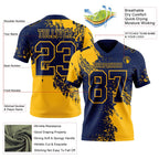 Custom Navy Gold 3D Pattern Abstract Brush Stroke Authentic Football Jersey photo 2