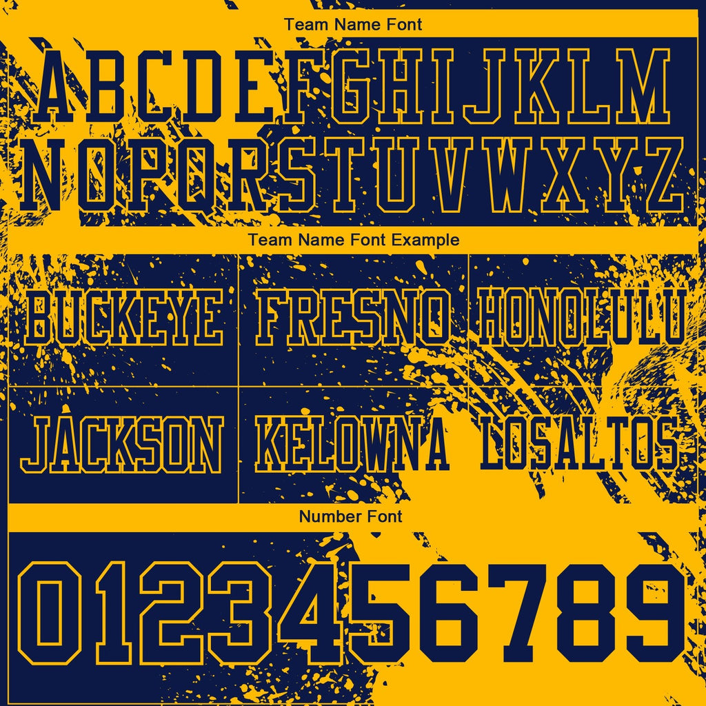 Custom Navy Gold 3D Pattern Abstract Brush Stroke Authentic Football Jersey photo 3