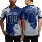 Custom Navy Gray 3D Pattern Abstract Brush Stroke Authentic Football Jersey worn front and back