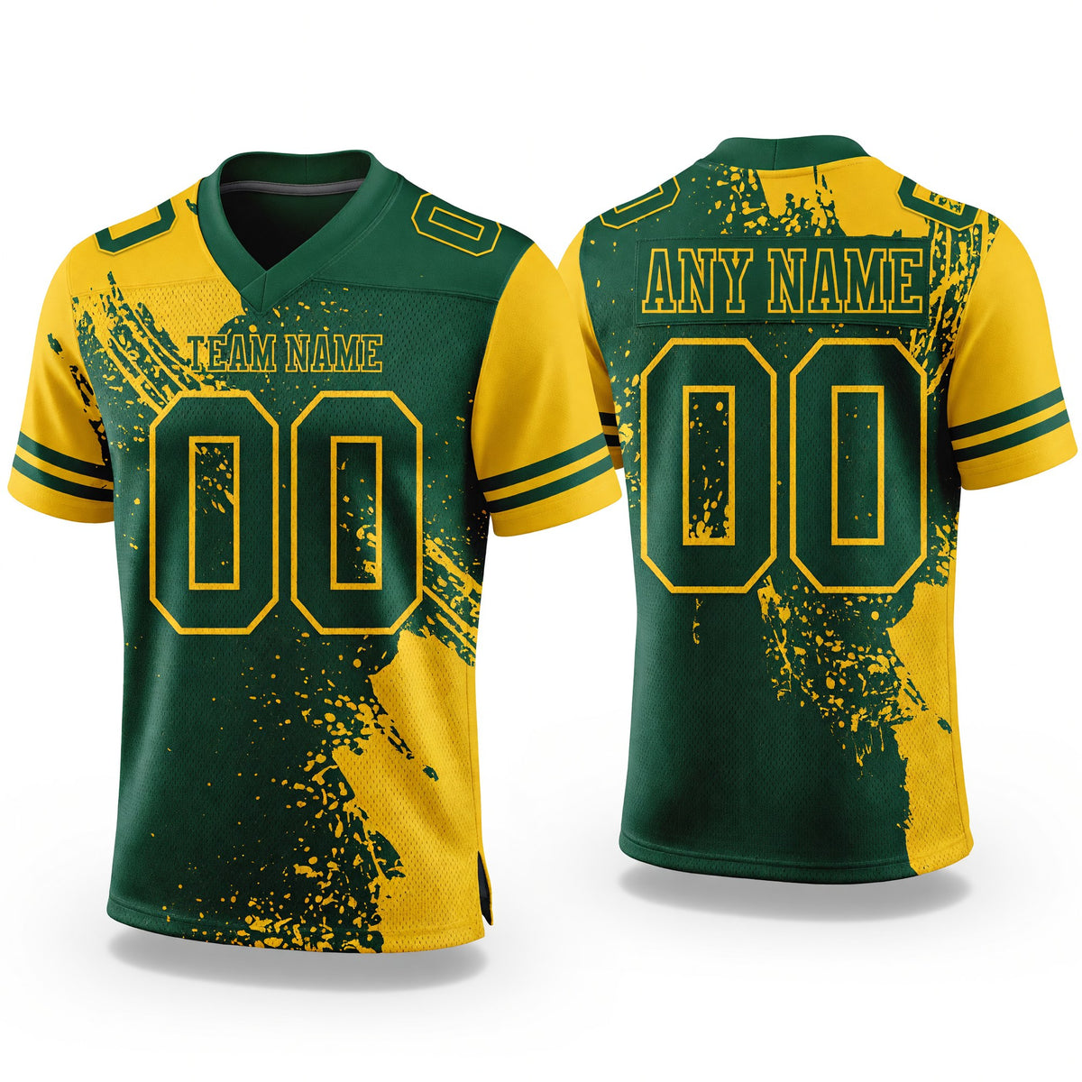 Custom Green Yellow 3D Pattern Abstract Brush Stroke Authentic Football Jersey