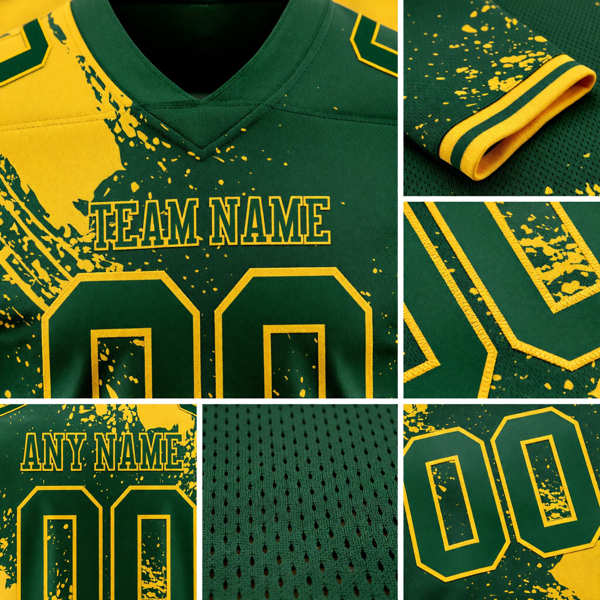 Custom Green Yellow 3D Pattern Abstract Brush Stroke Authentic Football Jersey detail