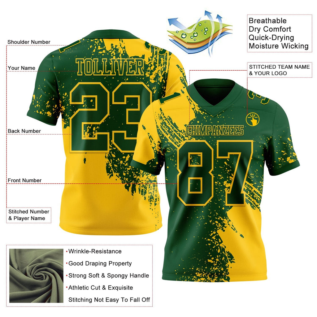 Custom Green Yellow 3D Pattern Abstract Brush Stroke Authentic Football Jersey photo 2