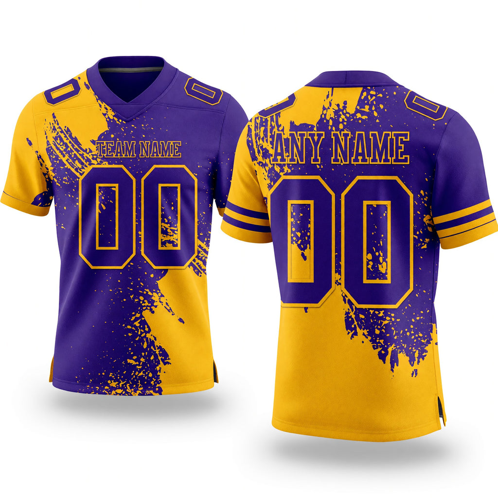 Custom Purple Gold 3D Pattern Abstract Brush Stroke Authentic Football Jersey