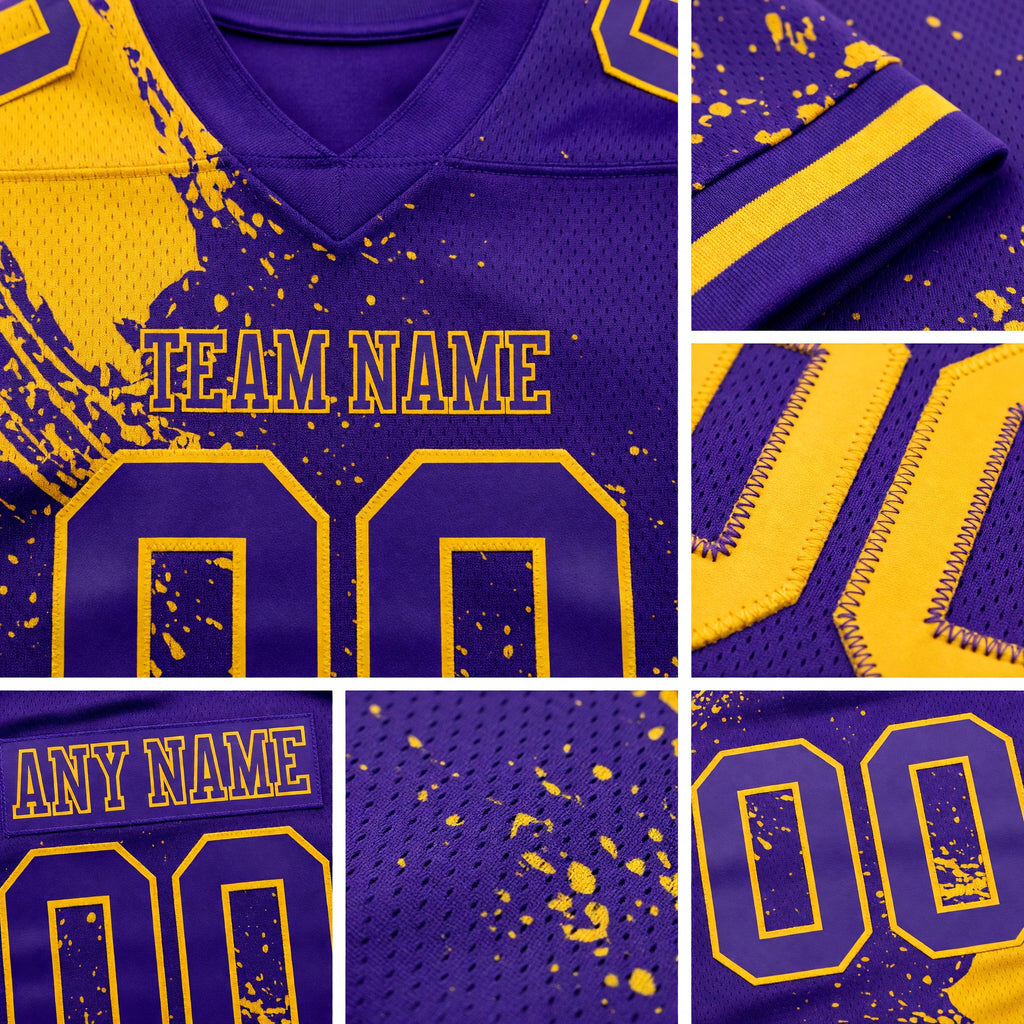 Custom Purple Gold 3D Pattern Abstract Brush Stroke Authentic Football Jersey detail
