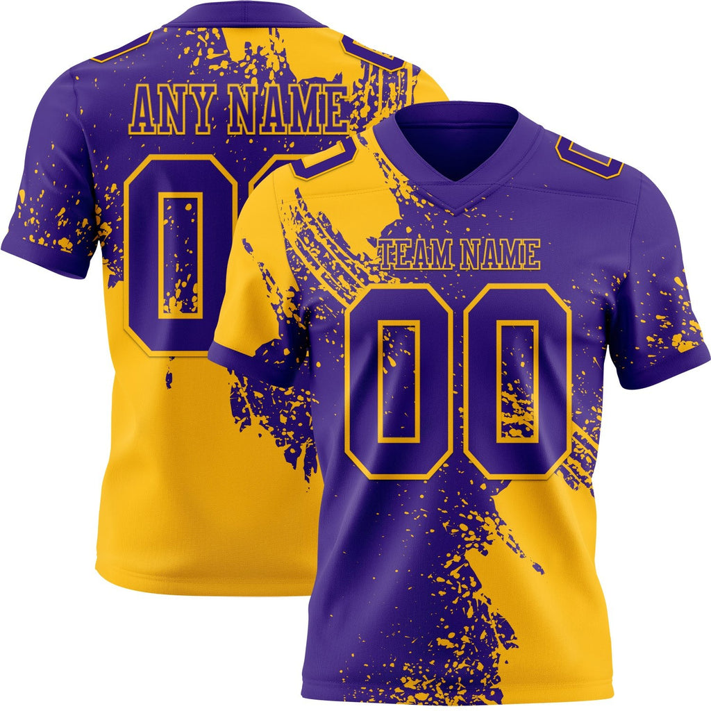 Custom Purple Gold 3D Pattern Abstract Brush Stroke Authentic Football Jersey photo 1