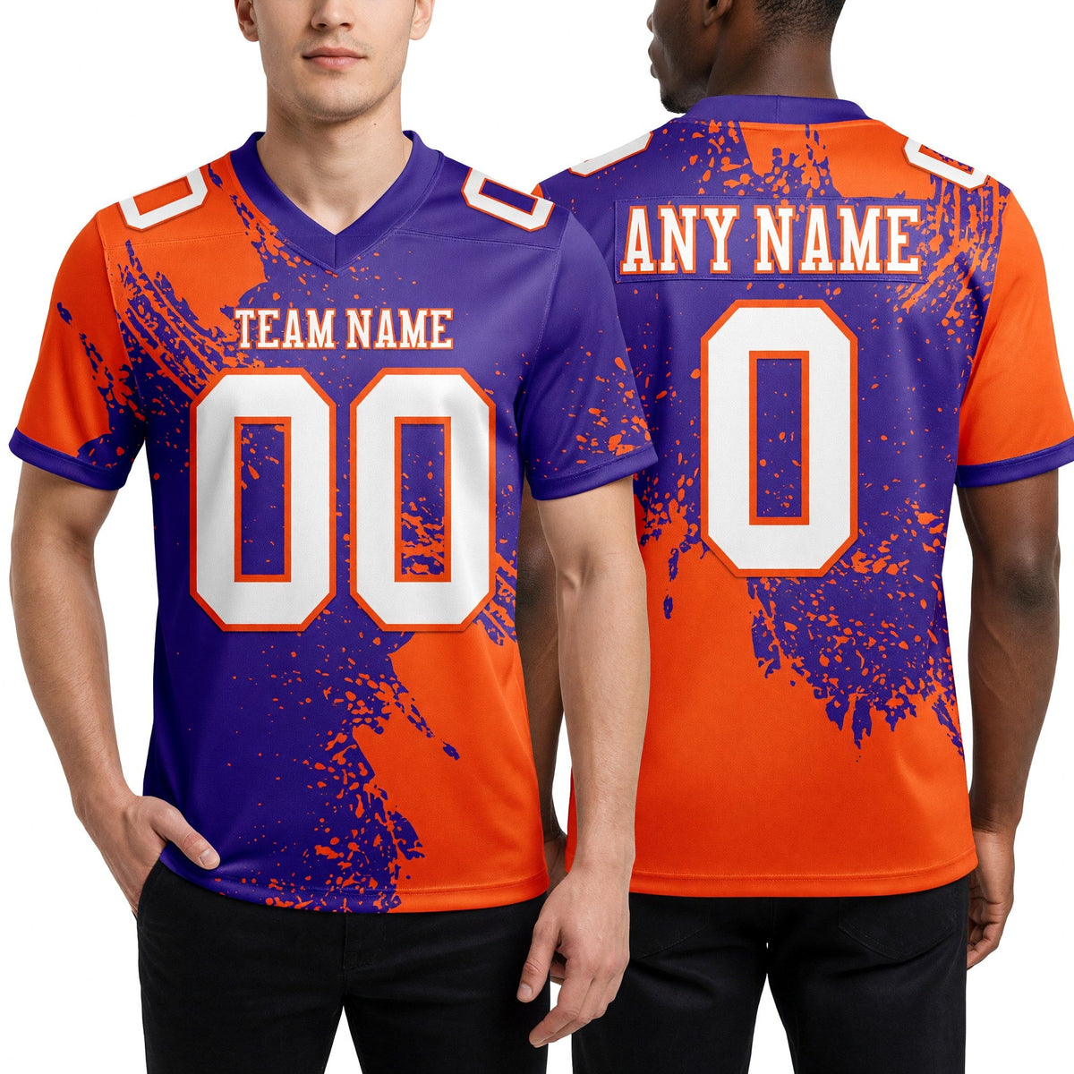 Custom Purple White-Orange 3D Pattern Abstract Brush Stroke Authentic Football Jersey worn front and back
