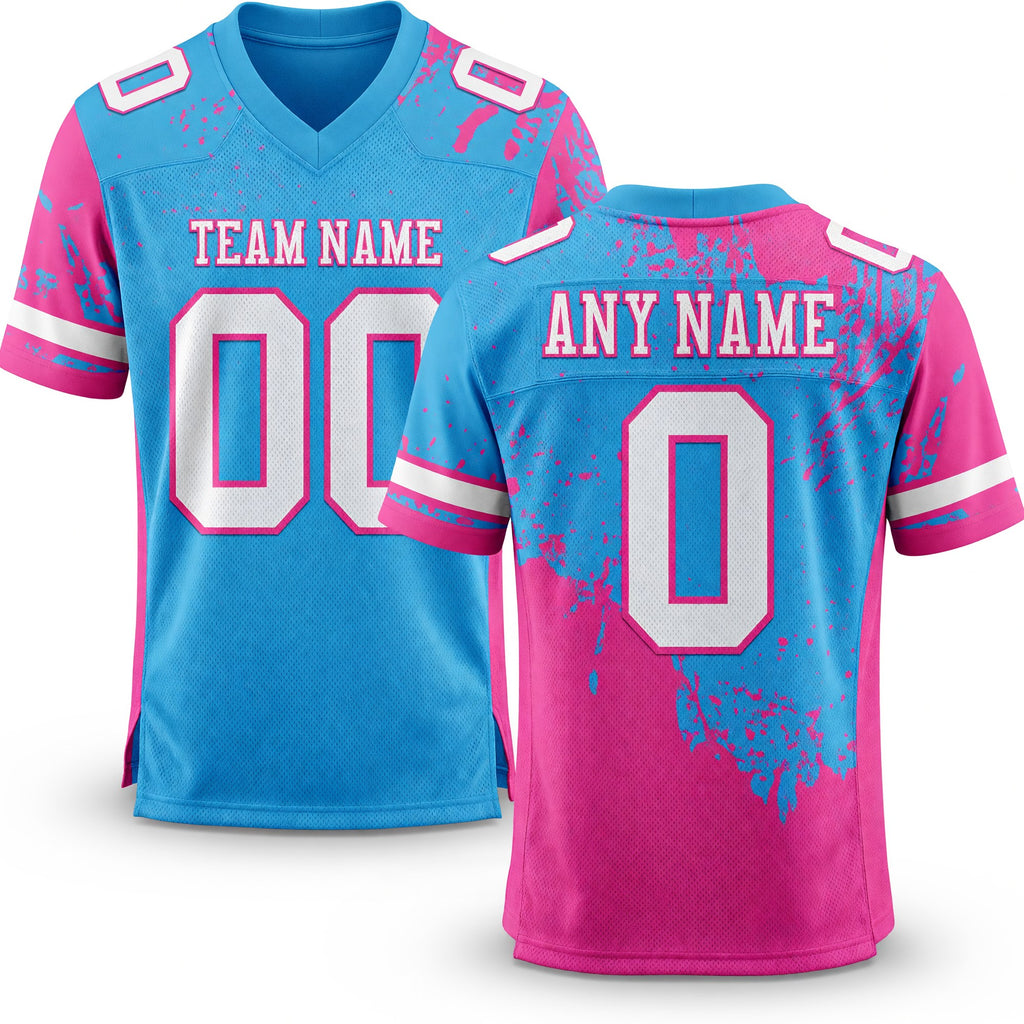 Custom Sky Blue White-Pink 3D Pattern Abstract Brush Stroke Authentic Football Jersey