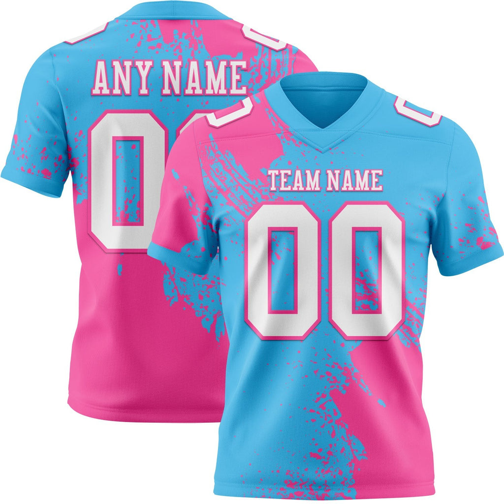 Custom Sky Blue White-Pink 3D Pattern Abstract Brush Stroke Authentic Football Jersey photo 1
