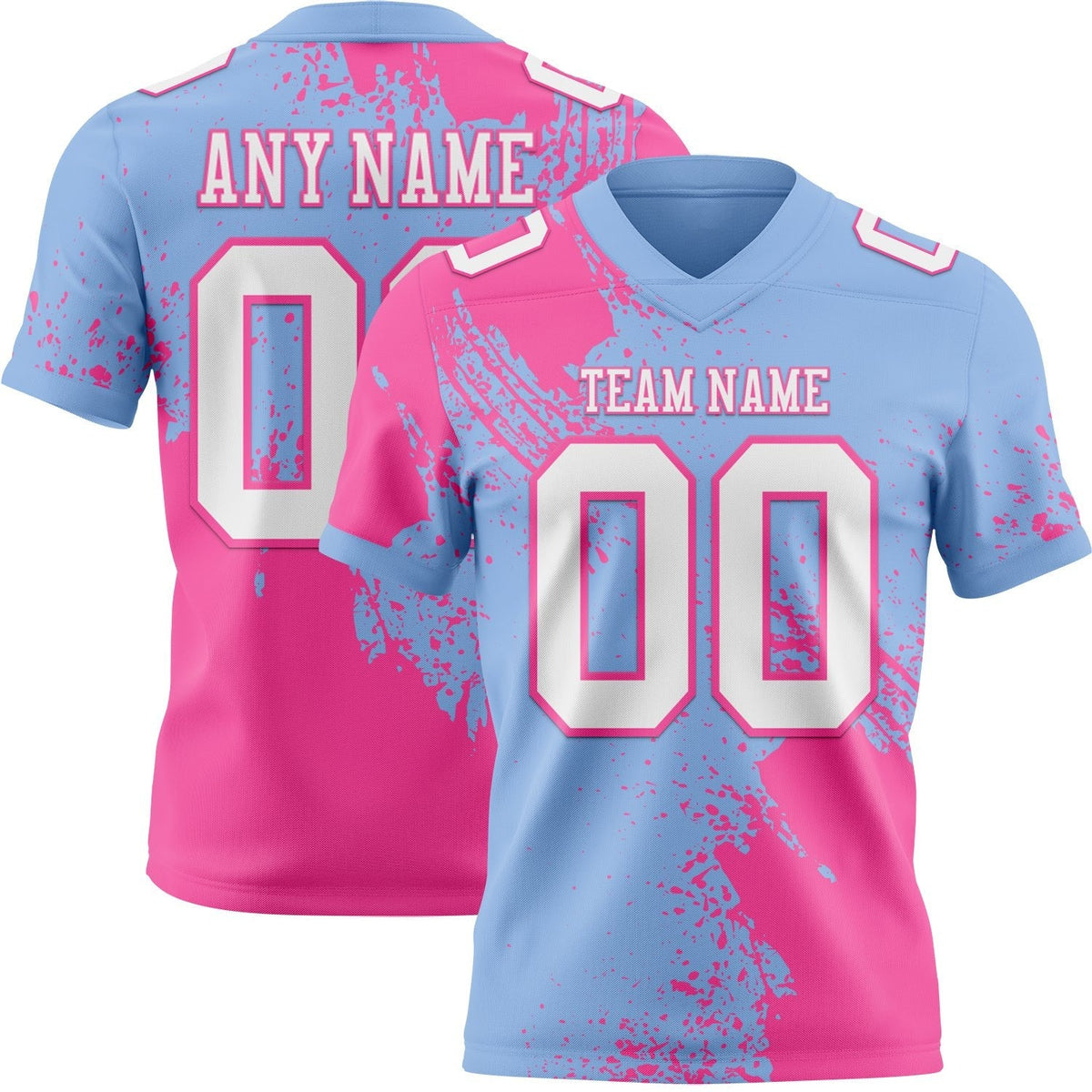 Custom Light Blue White-Pink 3D Pattern Abstract Brush Stroke Authentic Football Jersey