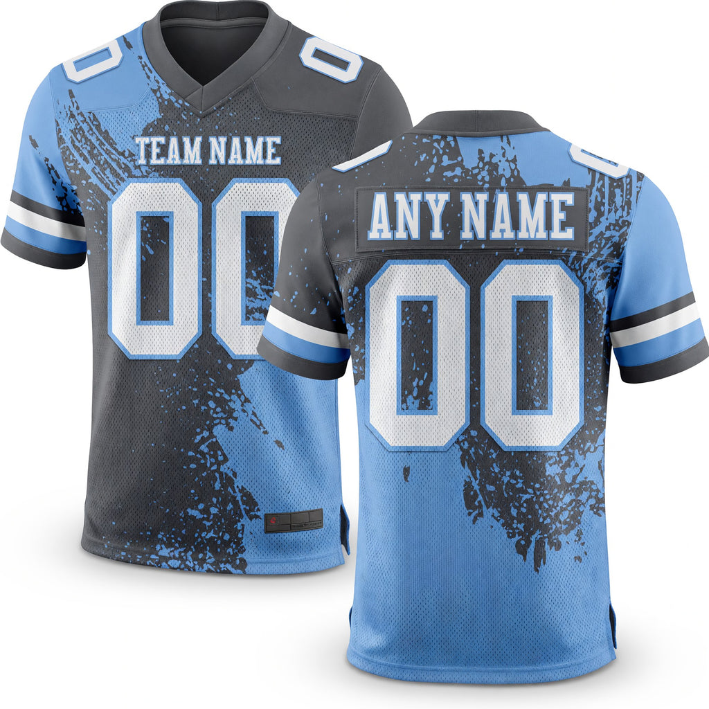 Custom Steel Gray White-Light Blue 3D Pattern Abstract Brush Stroke Authentic Football Jersey