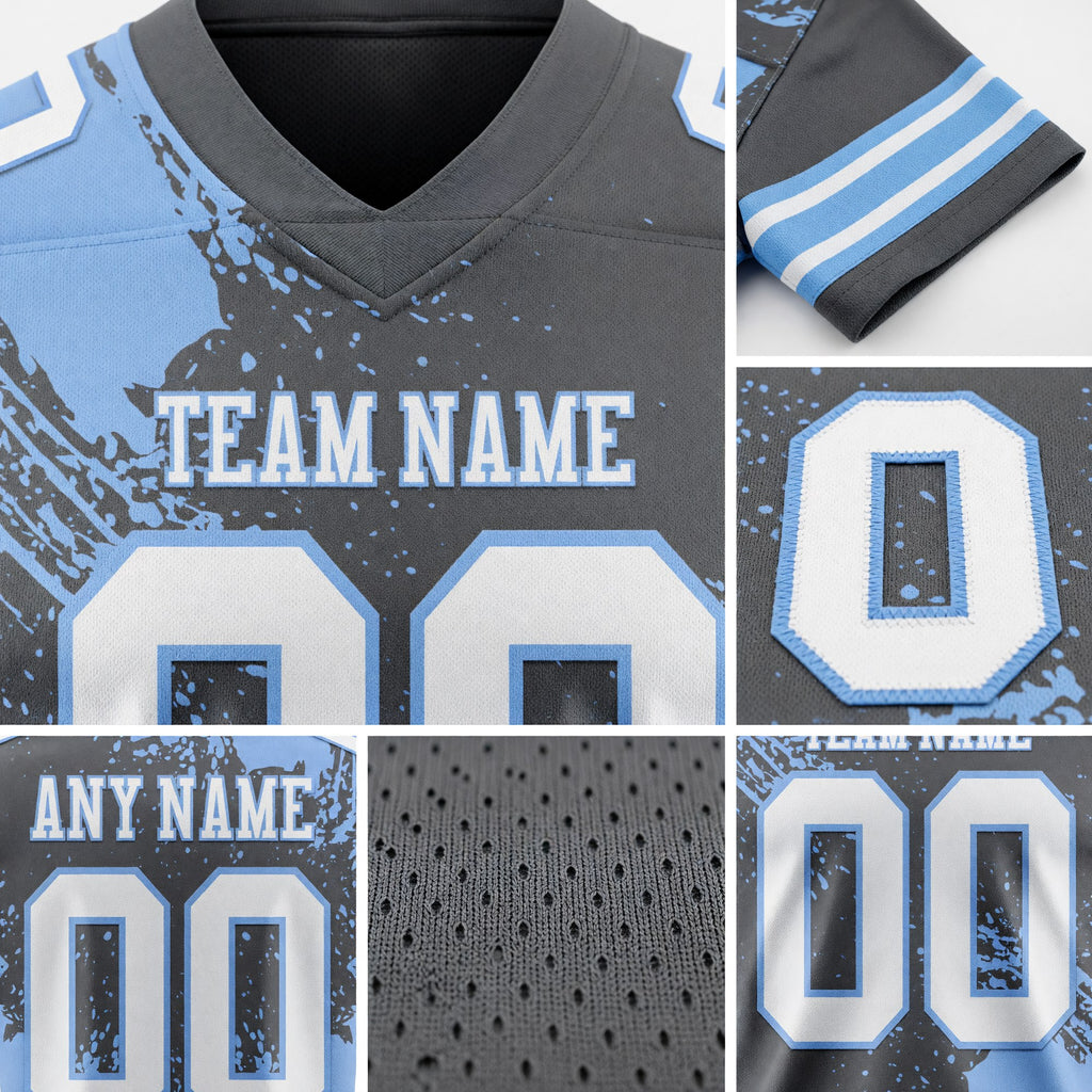 Custom Steel Gray White-Light Blue 3D Pattern Abstract Brush Stroke Authentic Football Jersey detail