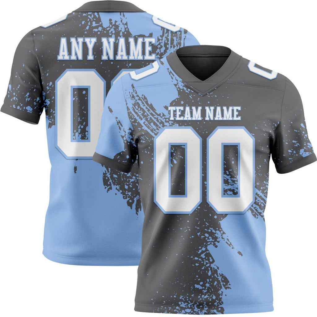 Custom Steel Gray White-Light Blue 3D Pattern Abstract Brush Stroke Authentic Football Jersey photo 1