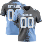 Custom Steel Gray White-Light Blue 3D Pattern Abstract Brush Stroke Authentic Football Jersey photo 1