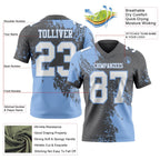 Custom Steel Gray White-Light Blue 3D Pattern Abstract Brush Stroke Authentic Football Jersey photo 2