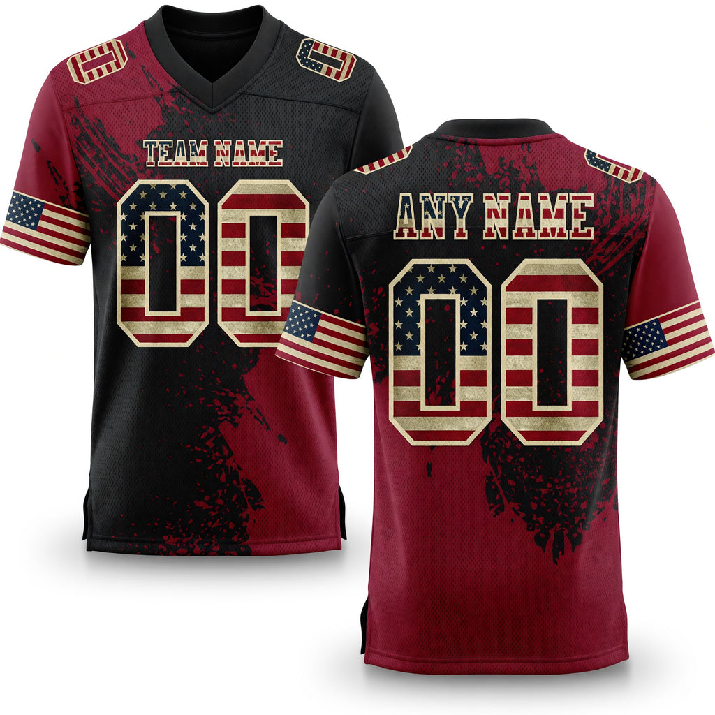 Custom Black Vintage USA Flag Crimson-Cream 3D Pattern Abstract Brush Stroke Authentic Football Jersey