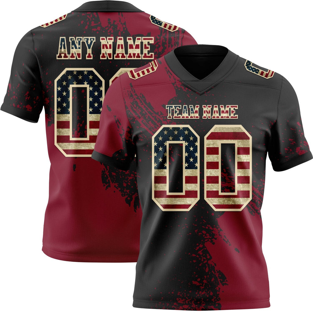 Custom Black Vintage USA Flag Crimson-Cream 3D Pattern Abstract Brush Stroke Authentic Football Jersey photo 1
