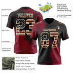 Custom Black Vintage USA Flag Crimson-Cream 3D Pattern Abstract Brush Stroke Authentic Football Jersey photo 2